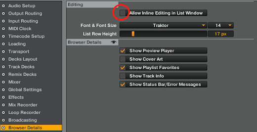 Disable in-line editing Disable in-line editing
