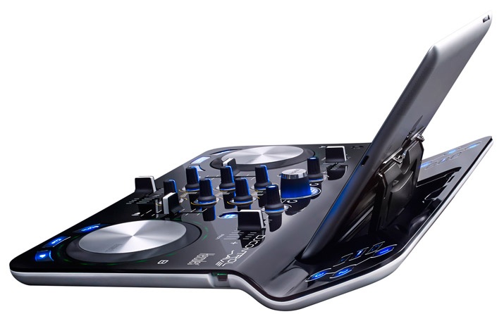 The DJControlWave has a convenient stand for your iPad.