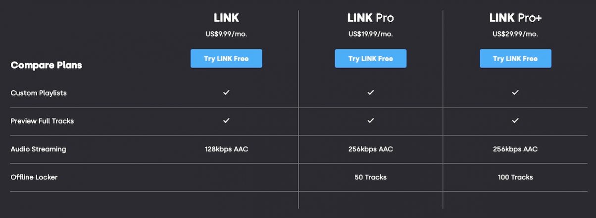 Beatsource LINK plans