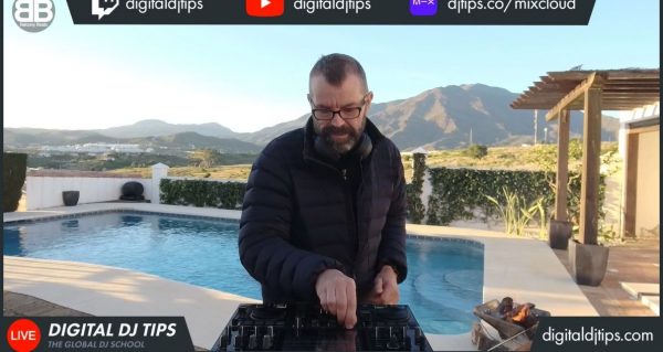 Playing a livestream set next to pool during late summer