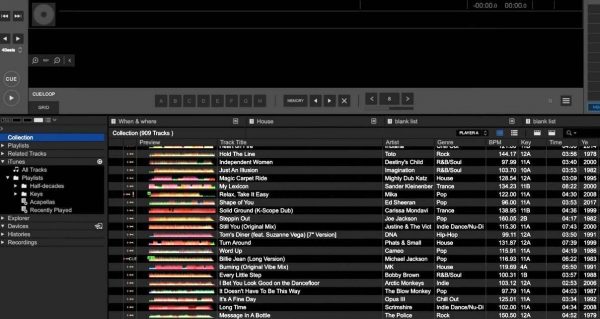 Music collection inside DJ software