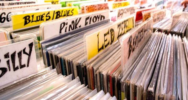 Record store showcasing Pink Floyd and Led Zepellin vinyl. 
